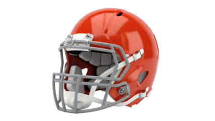 Detailed red football helmet with face mask isolated on transparent background