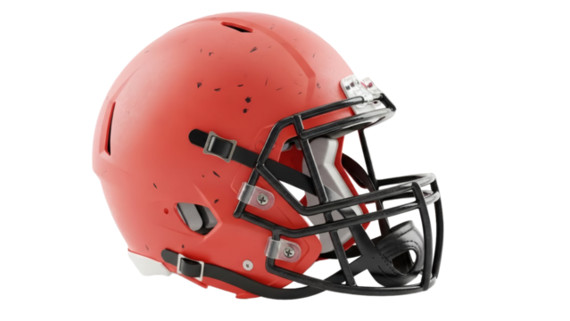 Detailed red football helmet illustration showcasing protective gear on transparent background - Powered by Adobe