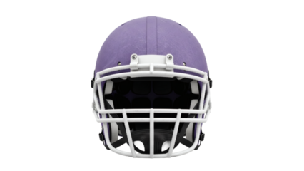 Purple american football helmet with white face mask on transparent background