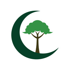 tree on crescent moon vector