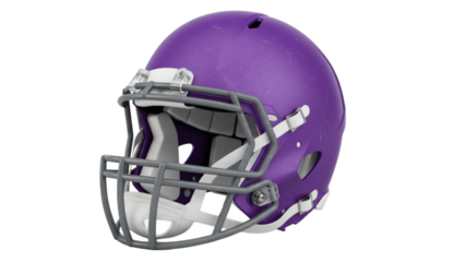 Purple american football helmet with face mask on transparent background