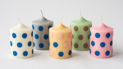 Delightful polka dot candles in pastel shades bring a cheerful, vibrant touch to any space, perfect for adding a whimsical accent to your home decor