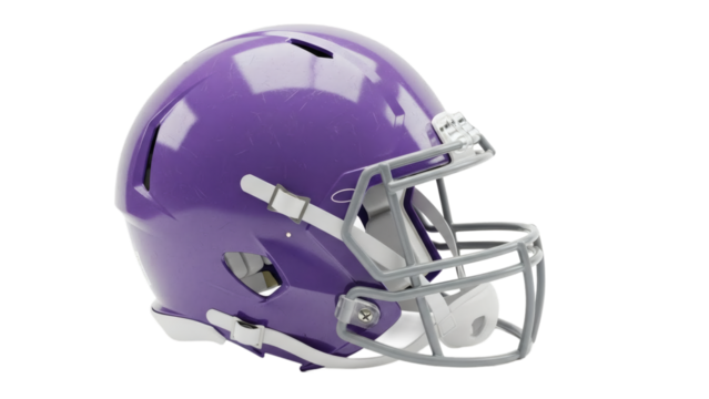 A glossy purple football helmet with face mask on transparent background - Powered by Adobe