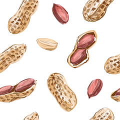 Peanuts seamless pattern, peanut butter, nuts, hand drawn sketch