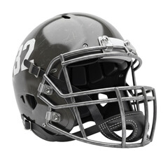 Fototapeta premium Detailed black football helmet with number 32 on transparent background