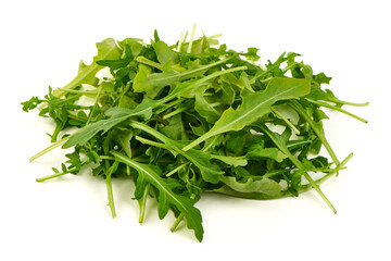 Fresh Arugula Leaves Pile, isolated on white background