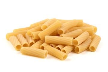 Dry Rigatoni Pasta, isolated on white background