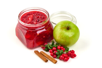 Cranberry Jam with Apple and Cinnamon, isolated on white background