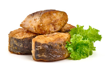 Fried Fish with Lettuce, isolated on white background