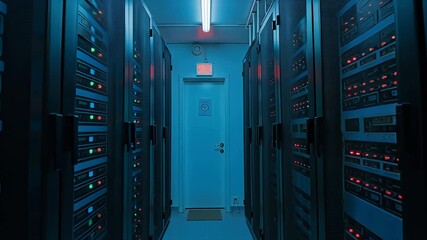 Data center servers corridor technology infrastructure modern digital network - Powered by Adobe