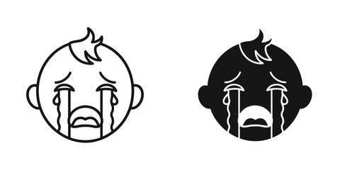 Distressed infant with tears streaming down face, a sad and unhappy baby, ideal for expressing emotion, childhood challenges, or parenting concerns