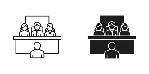 Prepare for success presenting to panel of executives in professional interview or business pitch, minimalist modern icon ready for your next project