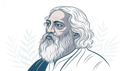 Robindranath tagore portrait minimalist vector art for Robindro Jayanti
