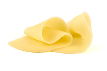 Cheese Slices, Yellow Semi Hard Cheese, isolated on white background