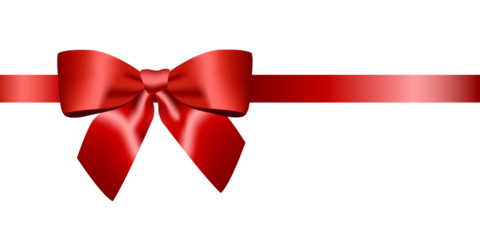 Beautiful red bow with horizontal ribbon isolated on transparent background made in realistic style.
