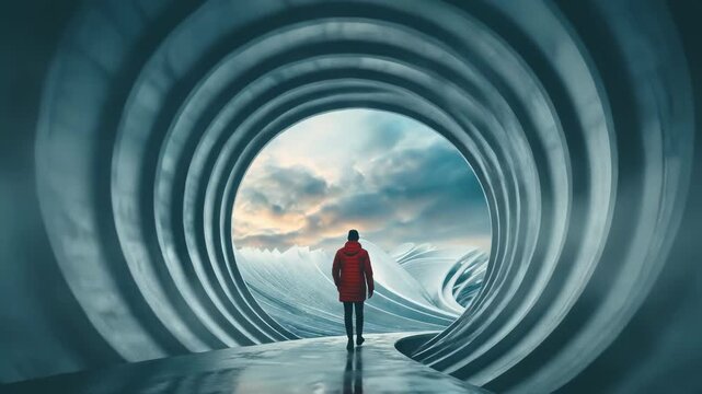 A solitary figure standing on a path of knowledge, contemplating the intricate philosophy of existence, journeying towards an unknown future under an ethereal sky.