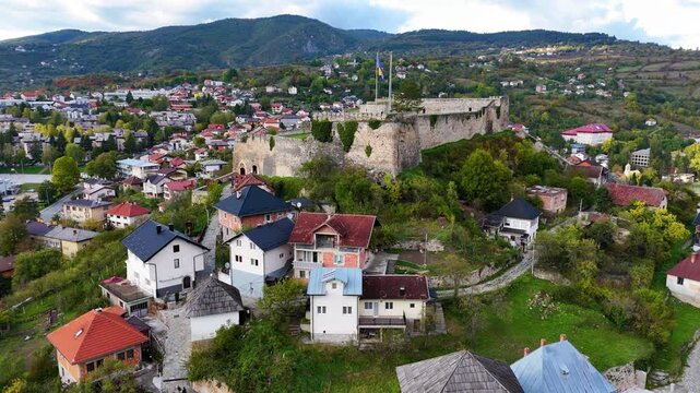 Jajce Waterfalls and Fortress at sunset. In Bosnia And Herzegovina, taken with my drone.