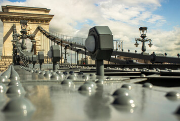 Chain Bridge Low Angle View in Budapest,editorial