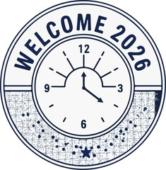 Welcome 2026 celebration logo stamp vector design for new year events. isolated PNG with Transparent Background