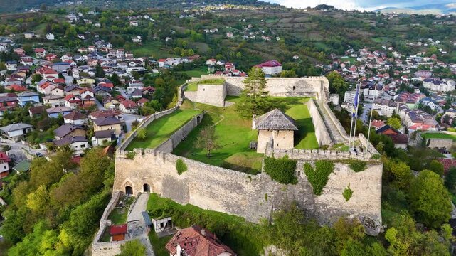 Jajce Waterfalls and Fortress at sunset. In Bosnia And Herzegovina, taken with my drone.