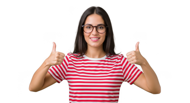 Young woman wearing glasses giving two thumbs up isolated on transparent background - Powered by Adobe