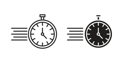 Fototapeta premium Time fast icon with line and silhouette versions.