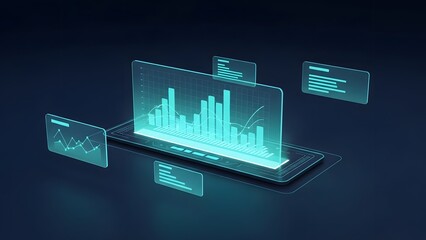 Innovative Digital Tablet Interface Analyzing Financial Data and Business Analytics with Futuristic Design