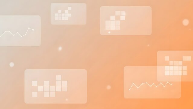 Abstract digital graphs and charts on a gradient orange background with subtle bokeh effects, perfect for data visualization and business presentations