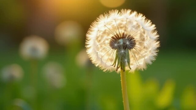 Video Dandelion flowerhead and sunlight, can be used for nature, texture or sunny day themes