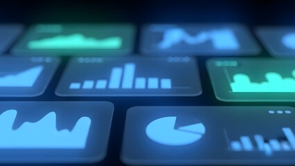 Digital dashboard with glowing charts and graphs, representing data analytics and business intelligence on a futuristic interface
