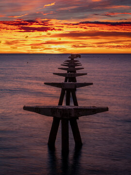 Sunrise at the Sagunto port pier in Valencia (Spain)