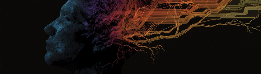 Human Head Silhouette with Logic Connections 