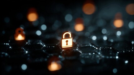 Secure your digital world with a glowing padlock icon representing cybersecurity and data protection on a dark, futuristic circuit board background with bokeh effects