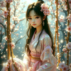 cute little cherry blossom girl with Kimono