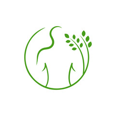 Green organic logo of a human silhouette with leaves and branches
