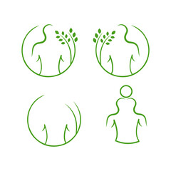 Set of four abstract green human body and plant logos