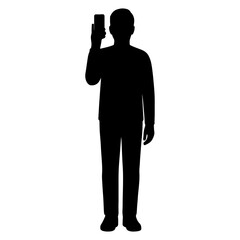 Obraz premium Man Holding Phone Silhouette – Communication, Technology, and Modern Lifestyle Art