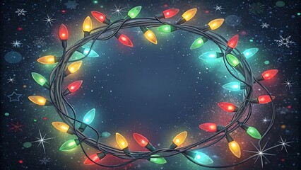 Circular string of colorful christmas lights with snowflakes