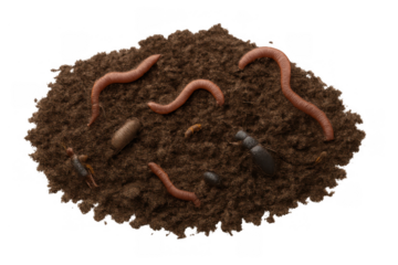 Worms and bugs finding home in rich organic dirt, illustrating a thriving subterranean ecosystem and natural nutrient cycling