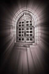 Obraz premium church doors entrance shine with a welcoming spiritual radiant glow as invitation to enter
