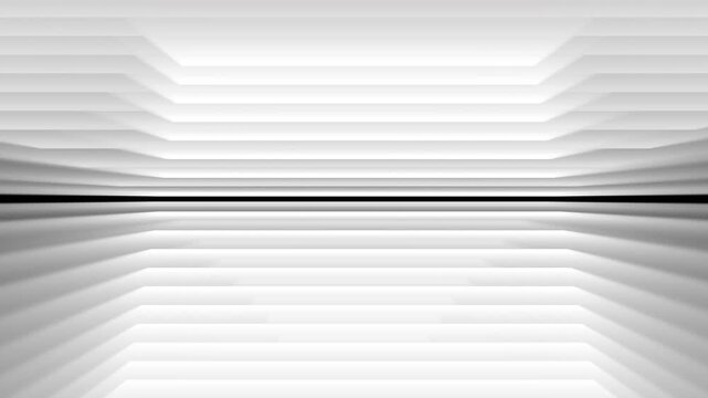 White futuristic geometric tunnel with layered steps and glowing depth in abstract motion background