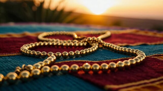 Video A close-up shot of a beautiful beaded necklace lying on a table, perfect for showcasing jewelry or accessories