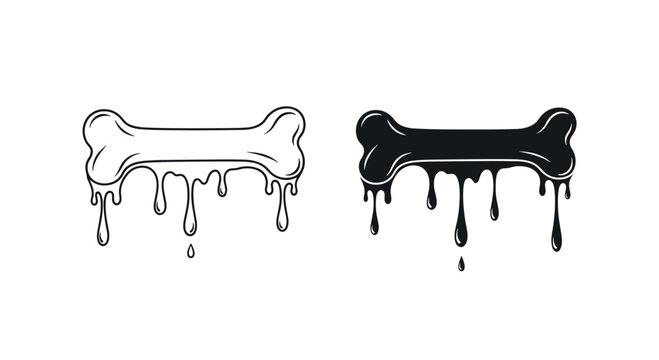 Edgy graffiti-style illustration of a dog bone with a melting or dripping effect, shown in both black silhouette and outline.
