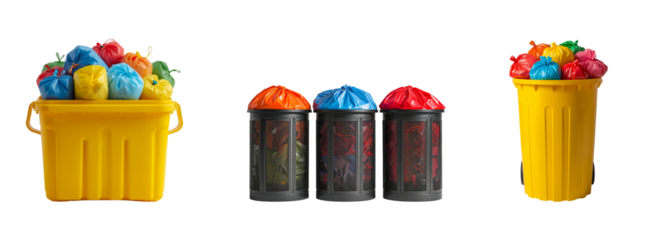  A trash can with bags isolated on a transparent background