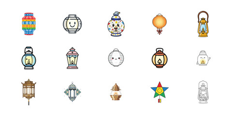Fototapeta premium Collection of hand drawn lanterns for mid autumn festival celebration