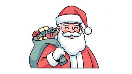 Happy santa claus carrying a sack full of presents