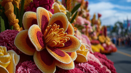 Intricate Flower Patterns on Rose Parade Decorations 