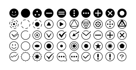 Bullet points collection. Listing icons and symbols set. Isolated vector illustration. 