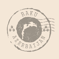 Stamp Postal Baku is a city of Azerbaijan. Map Silhouette rubber Seal.  Design Retro Travel. Seal  Map Baku grunge  for your design. Azerbaijan.  EPS10