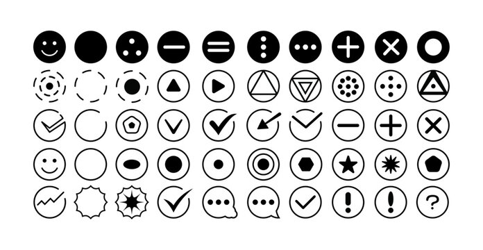 Round bullet points collection for websites, apps, infographics. Listing icons and symbols set. Isolated vector illustration. 